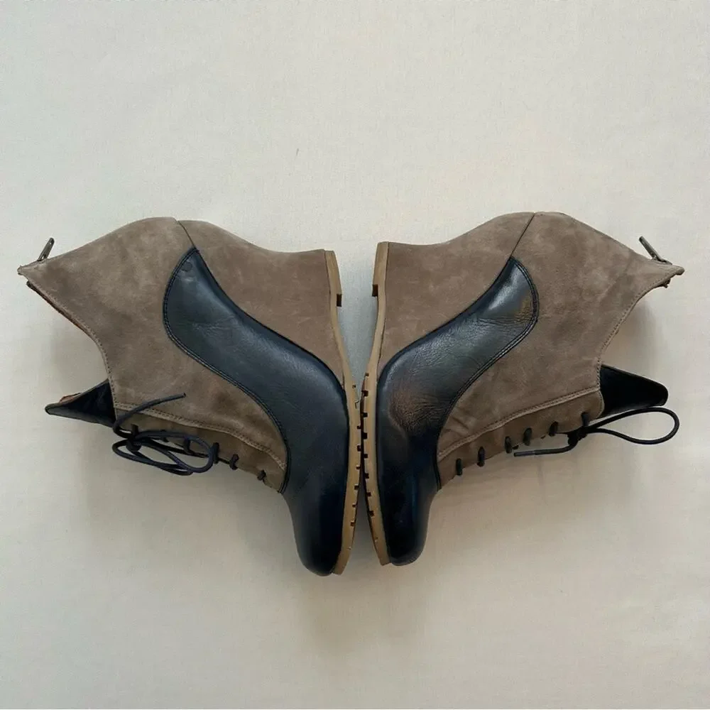 Anthropologie Lucky Penny City Spectator Wedges Taupe Navy Blue Eur 37
